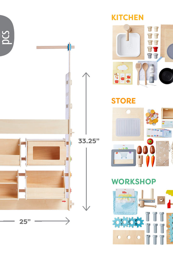 Creative Play 3 in 1 – Play Kitchen, Store & Workshop